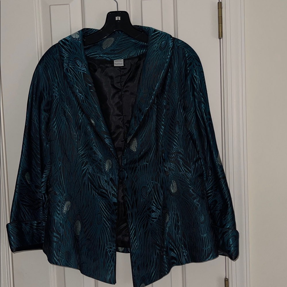Silk Teal Peacock Design Women's Jacket